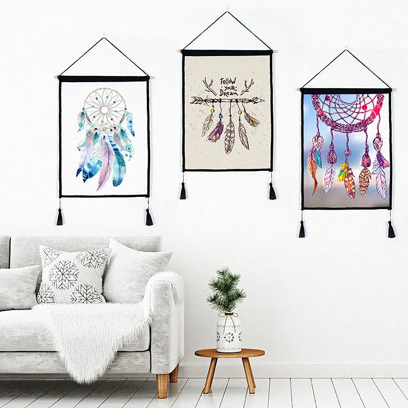 

Home Decor Canvas Nordic Style Dreamcatcher Wood Hanging Scrolls Painting Print Wall Art Living Room