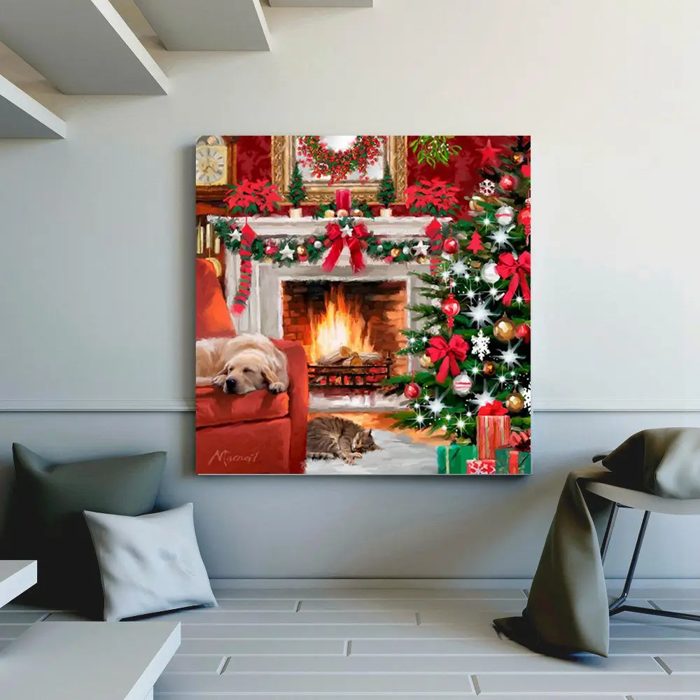 Christmas Decorations for Home The Warm Fireplace Sleeping Dog and Cat Art Wall Pictures for Living Room Canvas Painting Gift
Christmas Decorations for Home The Warm Fireplace Sleeping Dog and Cat Art Wall Pictures for Living Room Canvas Painting Gift