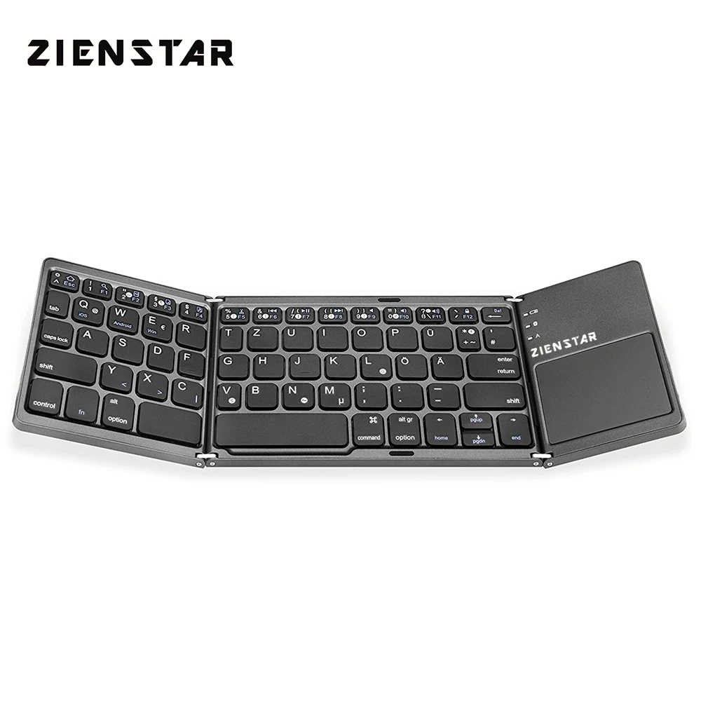 Беспроводная клавиатура Zienstar с немецкой надписью Складная Bluetooth тачпадом для