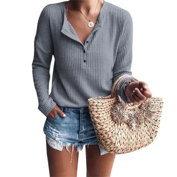 2019 Women Spring Sweater Sexy Button V Neck Collar Irregular Hem Long Sleeve Casual Knitwear Pullover Loose Tops Solid Color
2019 Women Spring Sweater Sexy Button V Neck Collar Irregular Hem Long Sleeve Casual Knitwear Pullover Loose Tops Solid Color