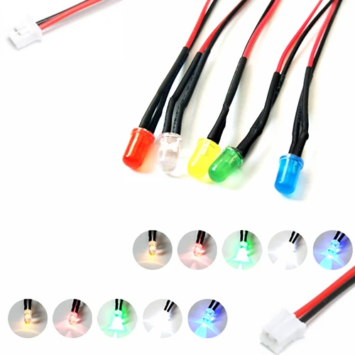 Фото 100Pcs 3V 5V 6V 9V 12V 24V 36V 48V 110V 220V Diffused 5mm LED With 20cm Wire And PH2.0 Plug Light=White Red Blue Green Yellow | Лампы и