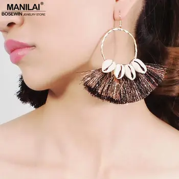 MANILAI Bohemia Shell Tassels Earrings For Women Handmade Copper Wire circle Big Dangle Statement Earrings Beach Jewelry
MANILAI Bohemia Shell Tassels Earrings For Women Handmade Copper Wire circle Big Dangle Statement Earrings Beach Jewelry