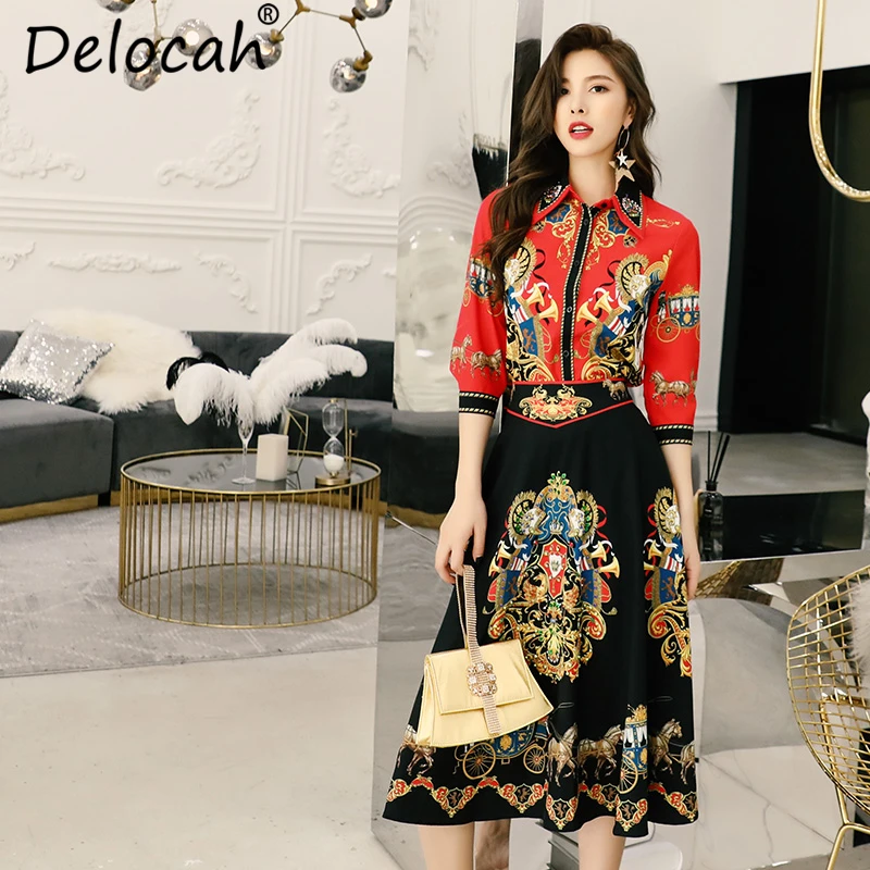 Delocah Vintage Skirt 2 Pieces Set Runway Fashion Designer Women's Sets Gorgeous Beading Prin Tops Midi Skirts Set Ladies Suits
Delocah Vintage Skirt 2 Pieces Set Runway Fashion Designer Women's Sets Gorgeous Beading Prin Tops Midi Skirts Set Ladies Suits