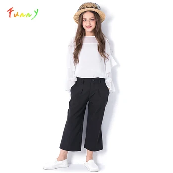 White Solid Long Sleeve Ruffle Top Black Wide Leg Pants Girl Set 2019 Summer Chiffon Casual Girls Outfits Children Clothes
White Solid Long Sleeve Ruffle Top Black Wide Leg Pants Girl Set 2019 Summer Chiffon Casual Girls Outfits Children Clothes