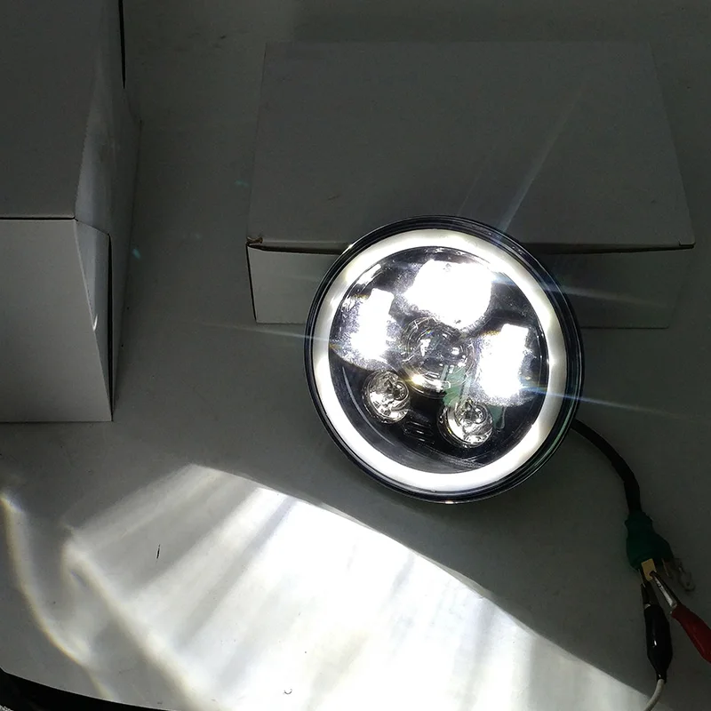 NEW Black 7 Round Motorcycle LED High Low Beam Headlight With White DRL For Harley Davidson Projector Daymaker LED headlamp (6)