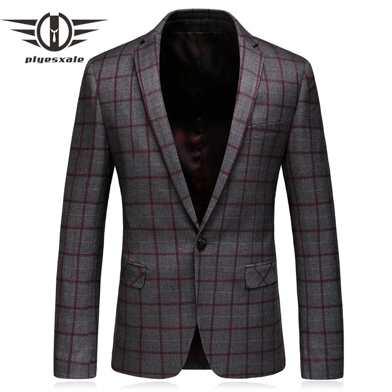 Slim Fit клетчатый блейзер мужской куртка Сезон весна-осень 5XL большой Размеры