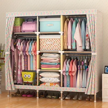 sell well Oxford cloth Wardrobe Large Simple Home Steel Clothes Storage Bold Thicker Steel 25mm Frame