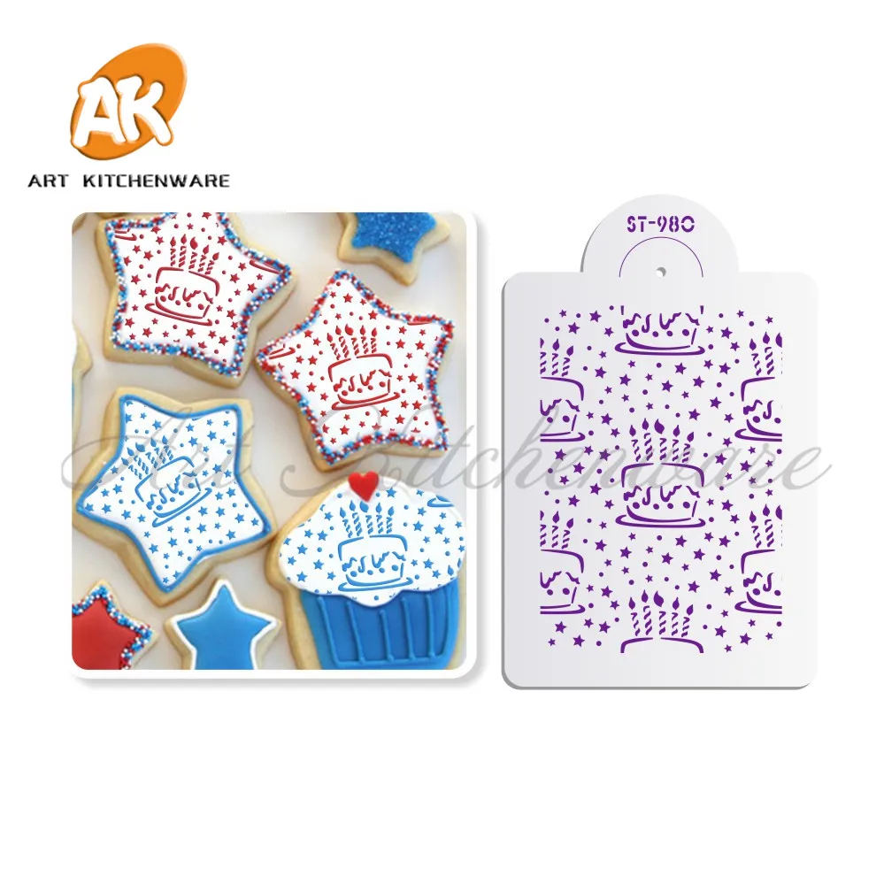 1PCS Birthday Cookie Stencils Plastic Stencil for Painting Cupcake Decorations Fondant Cake Stencil Pastry Baking Tools ST-980
1PCS Birthday Cookie Stencils Plastic Stencil for Painting Cupcake Decorations Fondant Cake Stencil Pastry Baking Tools ST-980