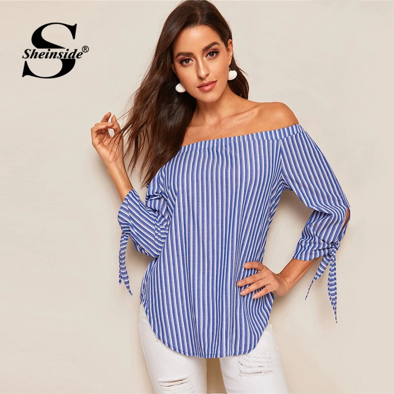 Sheinside Blue Off Shoulder Vertical Print Blouse Women 2019 Summer 3/4 Sleeve Curved Hem Blouses Ladies Lace Up Sleeve Top
Sheinside Blue Off Shoulder Vertical Print Blouse Women 2019 Summer 3/4 Sleeve Curved Hem Blouses Ladies Lace Up Sleeve Top