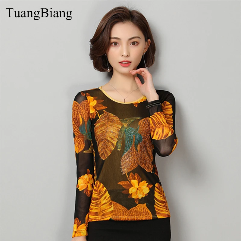 TuangBiang2018 Print Autumn Diamonds T Shirt Woman Long Sleeve Floral Slim gauze elasticity Female Plus Size Tops camiseta mujer
TuangBiang2018 Print Autumn Diamonds T Shirt Woman Long Sleeve Floral Slim gauze elasticity Female Plus Size Tops camiseta mujer