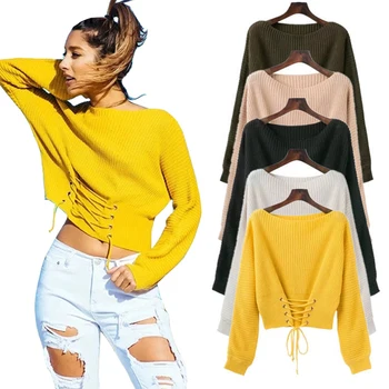 Sexy Slash Neck Women Winter Sweater And Pullover 2019 New Fashion Knitted Sweater Female Cross Lace Up Casual Pullover Jumper
Sexy Slash Neck Women Winter Sweater And Pullover 2019 New Fashion Knitted Sweater Female Cross Lace Up Casual Pullover Jumper