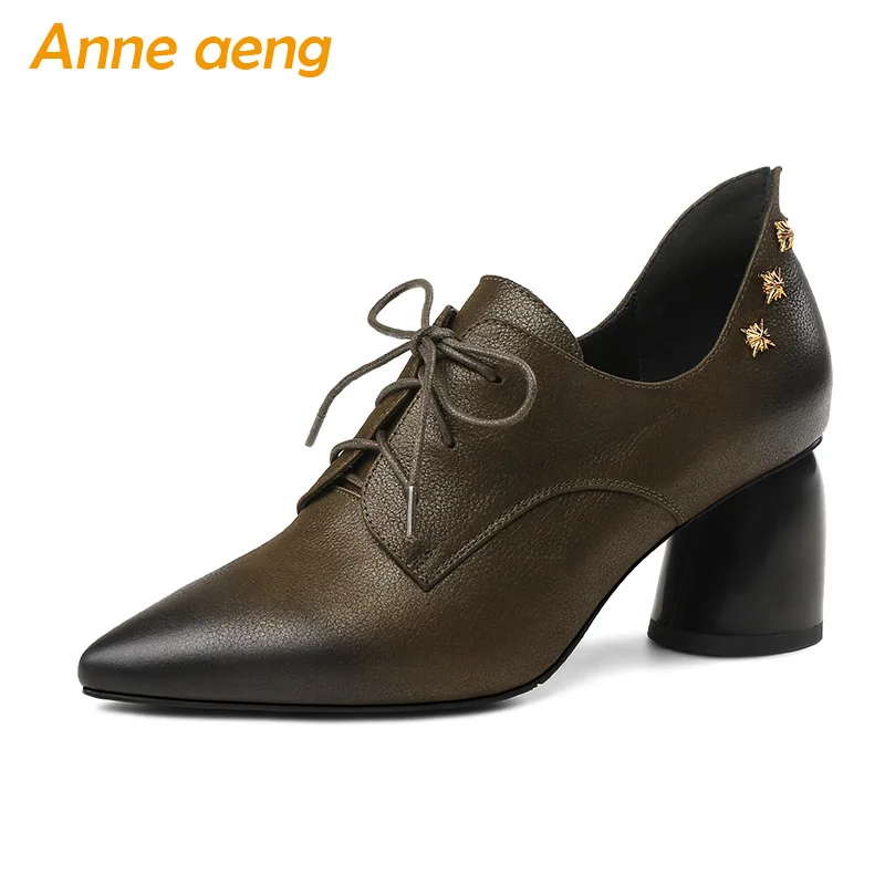 2018 New Autumn/Spring Genuine Leather Women Pumps High Heel Pointed Toe Zip Fashion Elegant Sexy Ladies Women Shoes Khaki Pumps
