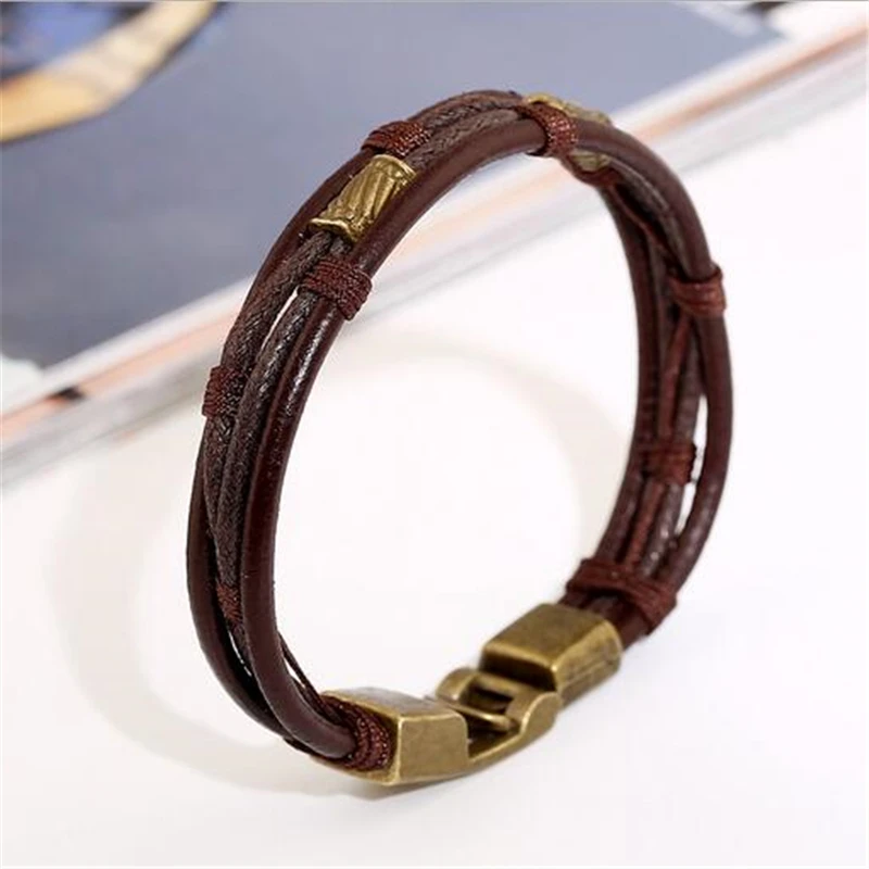 ZOSHI Fashionable Multi-Layer Leather Men's Bracelet Casual/Sports Mature Retro Style Simple Alloy Hook Chain Jewelry Cheap ZOSHI Fashionable Multi-Layer Leather Men's Bracelet Casual/Sports Mature Retro Style Simple Alloy Hook Chain Jewelry Cheap