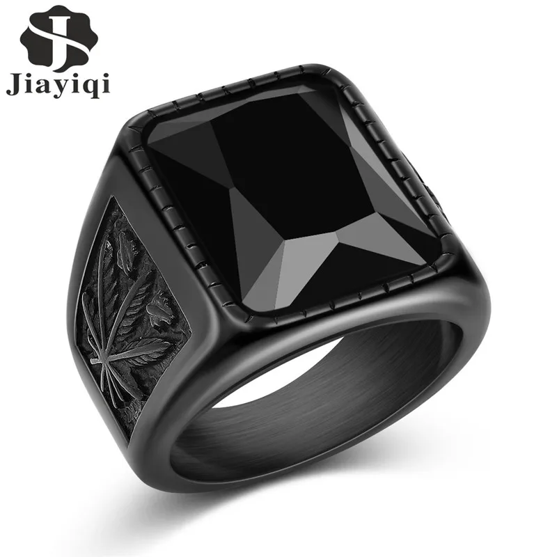 Мужское кольцо Jiayiqi в стиле хип хоп из нержавеющей стали 316L черное/искусственное