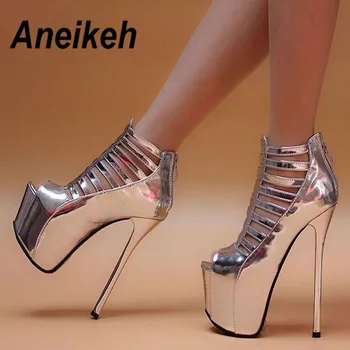 Aneikeh 2019 Fashion PU Round Toe Super High Thin Heel Women Sandals Boots Zipper Hollow Out Short Tube Platform Party Silver 40
Aneikeh 2019 Fashion PU Round Toe Super High Thin Heel Women Sandals Boots Zipper Hollow Out Short Tube Platform Party Silver 40