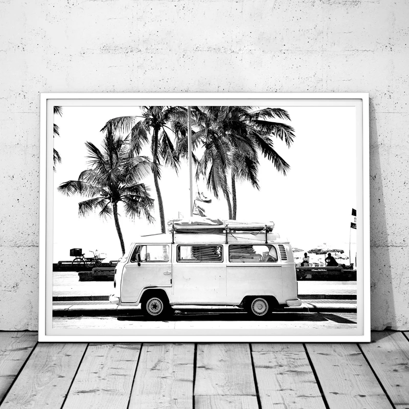 Vintage-Coastal-Photography-Print-Retro-Van-VW-Camper-And-Black-Palm-Tree-Canvas-Painting-Wall-Picture (2)