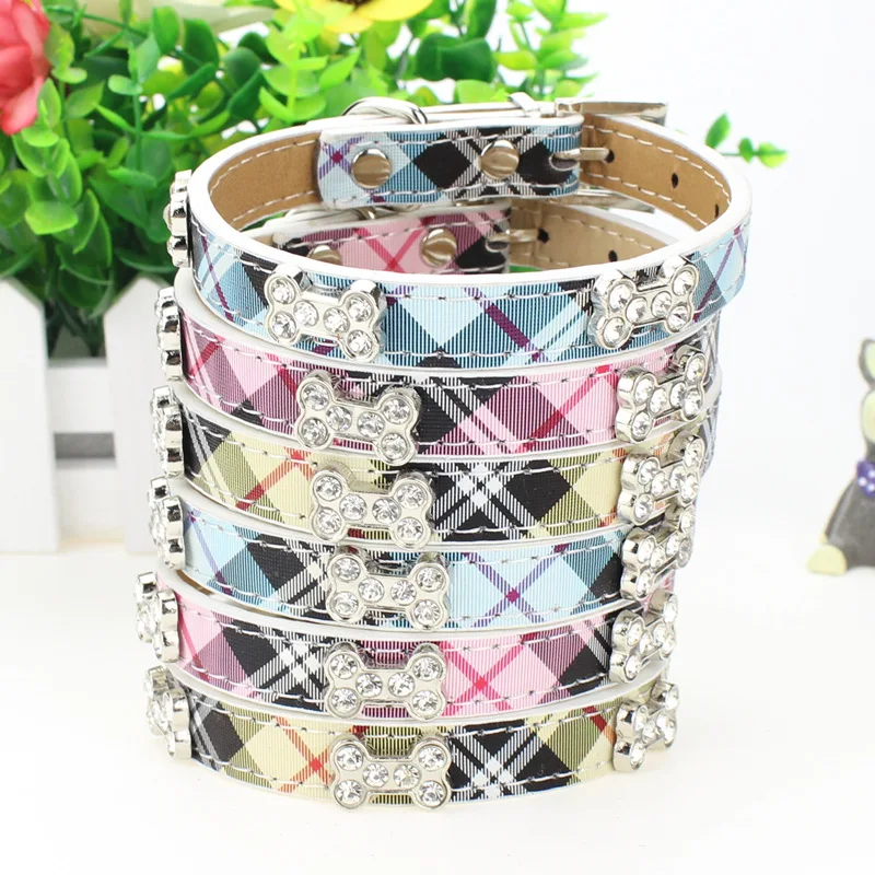 PU Leather Dog Collar Bling Bone Crystal Pet Dog Adjustable Rhinestone Pets Plaid Pattern Choker Collar Necklace Pet Supplies
PU Leather Dog Collar Bling Bone Crystal Pet Dog Adjustable Rhinestone Pets Plaid Pattern Choker Collar Necklace Pet Supplies
