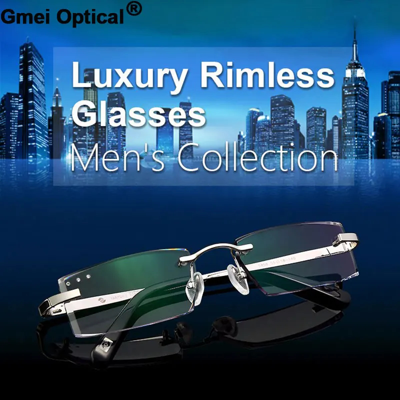 Image Women Men Optical Prescription Frame original Brand Titanium Alloy Silhouette Rimless Eyeglass Frame Glasses Oculos De Sol Grau