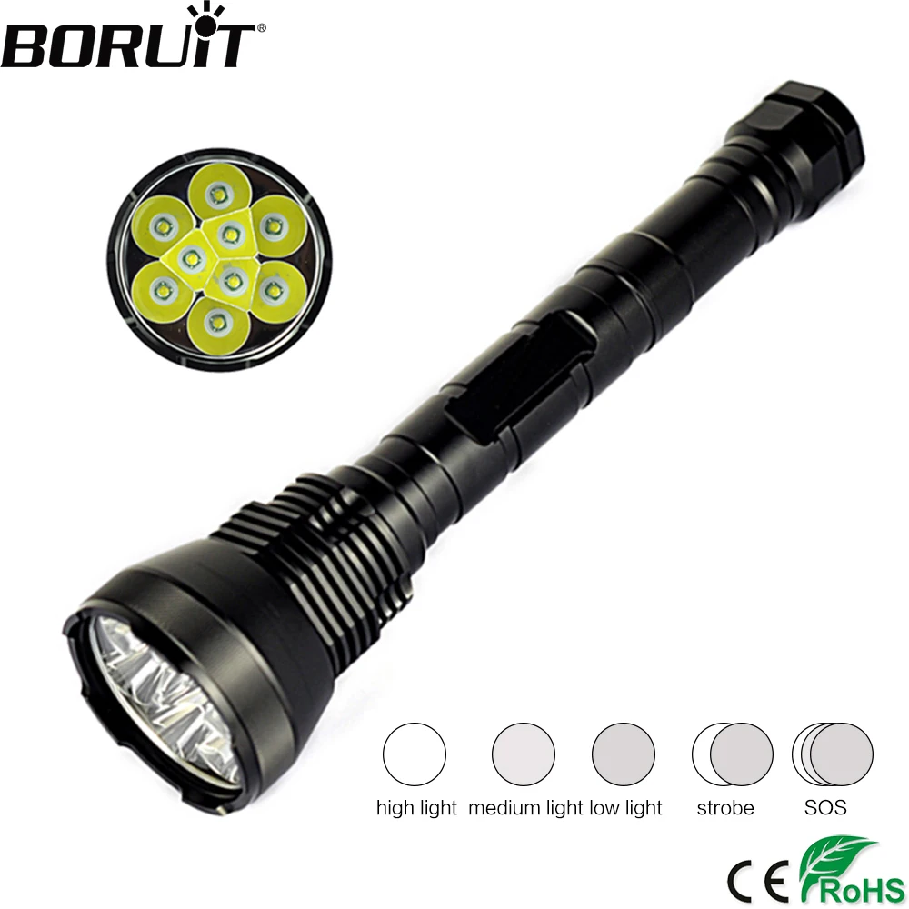 BORUiT 9PCS XM-L T6 LEDs Flashlight 8000LM 5-Mode Aluminum Alloy Torch 26650 Camping Hunting Emergency Portable Lantern
BORUiT 9PCS XM-L T6 LEDs Flashlight 8000LM 5-Mode Aluminum Alloy Torch 26650 Camping Hunting Emergency Portable Lantern