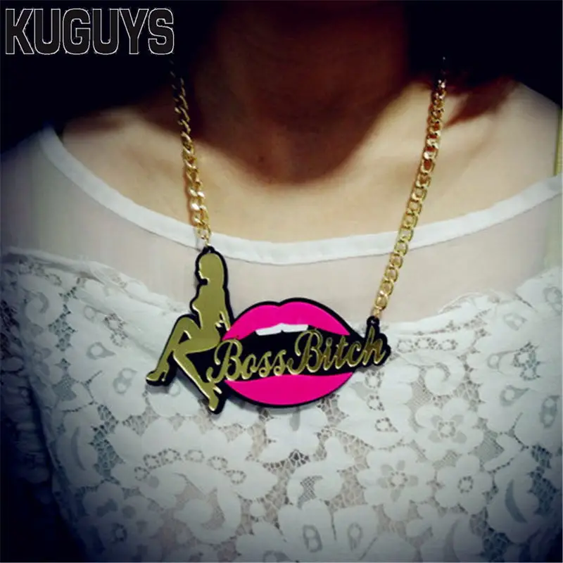 KUGUYS Jewelry Gold Link Chain Necklaces for Women Fashion HipHop Acrylic Red Lip Girl BASS Bitch Pendant Necklace Woman
KUGUYS Jewelry Gold Link Chain Necklaces for Women Fashion HipHop Acrylic Red Lip Girl BASS Bitch Pendant Necklace Woman