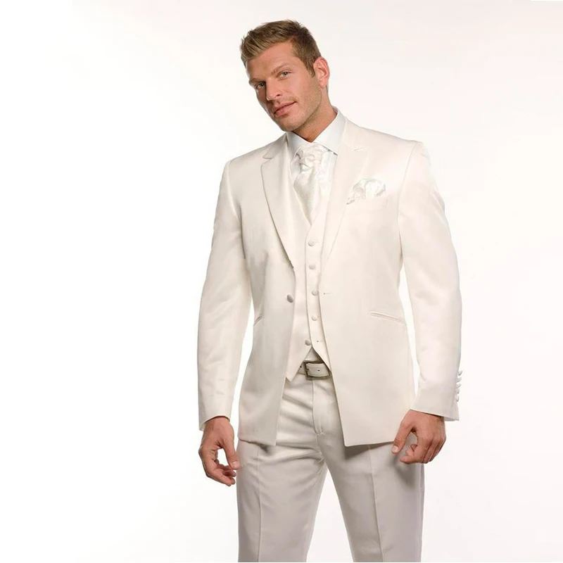 

Ivory Wedding Men Suits Slim Fit Groom Wear Tuxedos 3 Pieces (Jacket+Pants+Vest) Bridegroom Suits Blazer Costume Homme Mariage