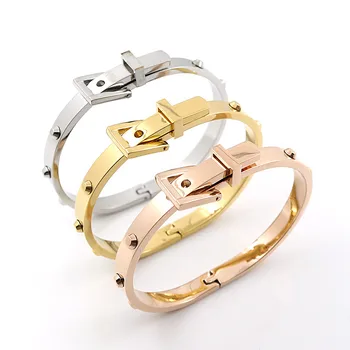 Promotion Punk 316L Stainless Steel Belt Buckle Cuff Bangles Openable Charm Bracelets Gold Color Women Men Famous Jewelry
Promotion Punk 316L Stainless Steel Belt Buckle Cuff Bangles Openable Charm Bracelets Gold Color Women Men Famous Jewelry