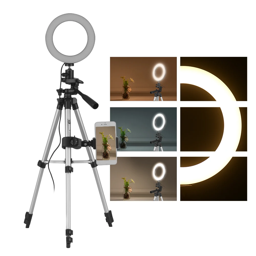 6 Inch Mini LED Ring Light Lamp with Tripod light Stand Phone Holder for YouTube photography Selfie light 64pcs LED lamp
6 Inch Mini LED Ring Light Lamp with Tripod light Stand Phone Holder for YouTube photography Selfie light 64pcs LED lamp