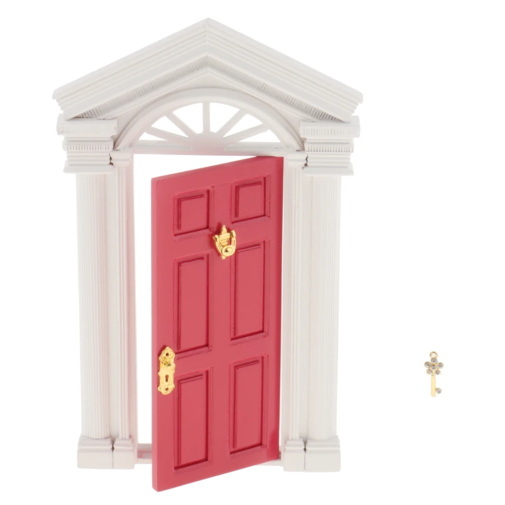 DIY 1:12 Dollhouse Miniature Wooden European-style Villa Gate Door 1/12 Doll House Decor Furniture Toys for Children Kids Gift