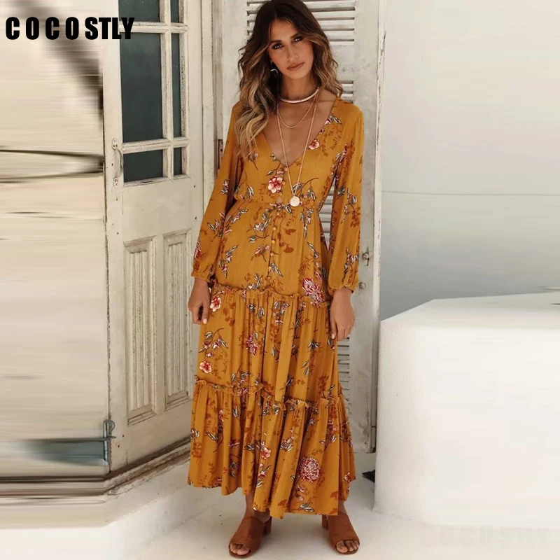 Boho clothing 2019 yellow rayon floral print summer dress sexy v-neck Elastic waist women dress long dresses
Boho clothing 2019 yellow rayon floral print summer dress sexy v-neck Elastic waist women dress long dresses