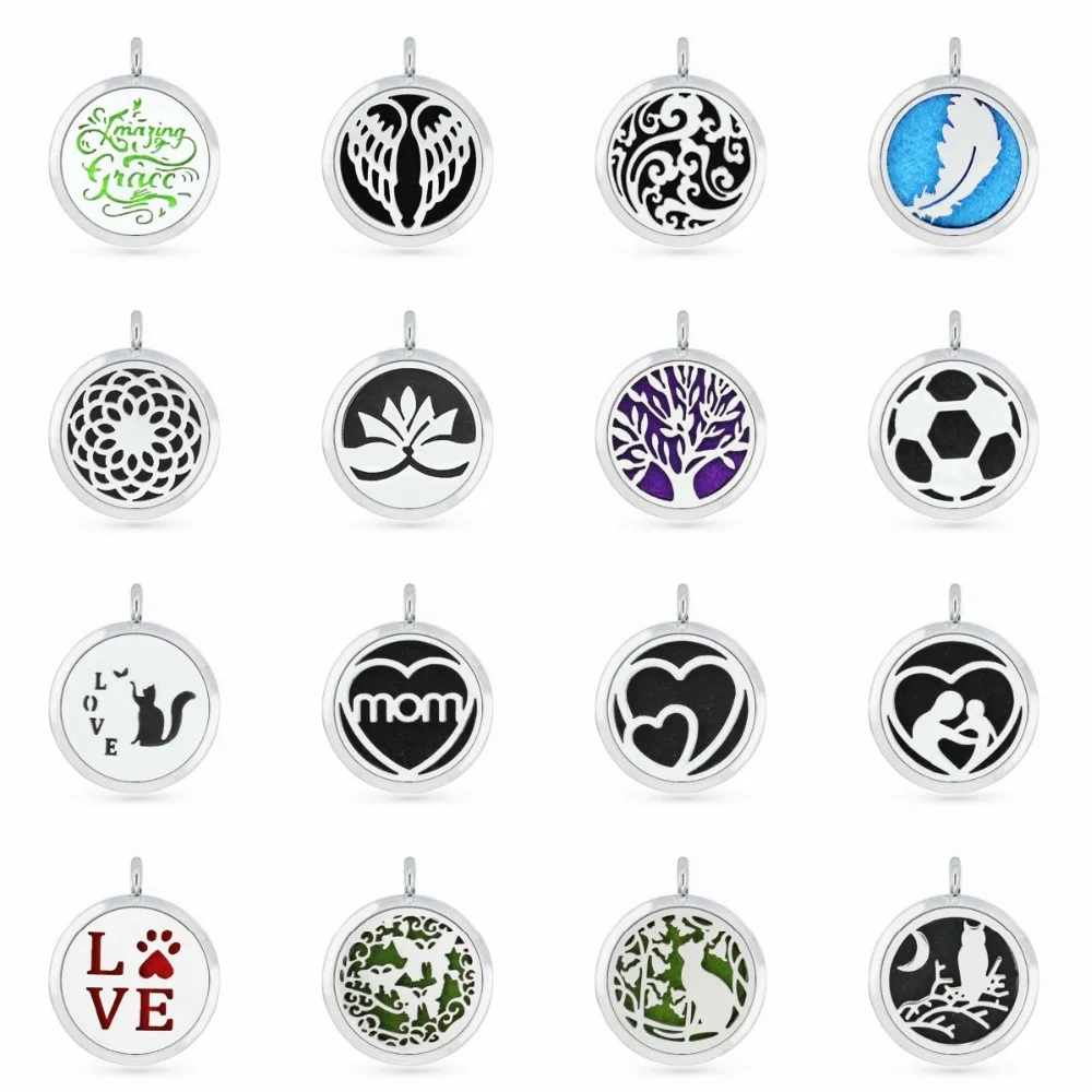 

30mm Tree of Life Cat Owl Angel Wing Aromatherapy Diffuser Locket Necklace Pendant Essential Oil Perfume Women Jewelry 5pcs pads