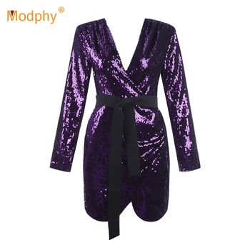 2018 Winter New Celebrity Party Purple Sequined Dress High Quality Long Sleeve V-neck Sexy Club Mini Dress bodycon Vestidos
2018 Winter New Celebrity Party Purple Sequined Dress High Quality Long Sleeve V-neck Sexy Club Mini Dress bodycon Vestidos