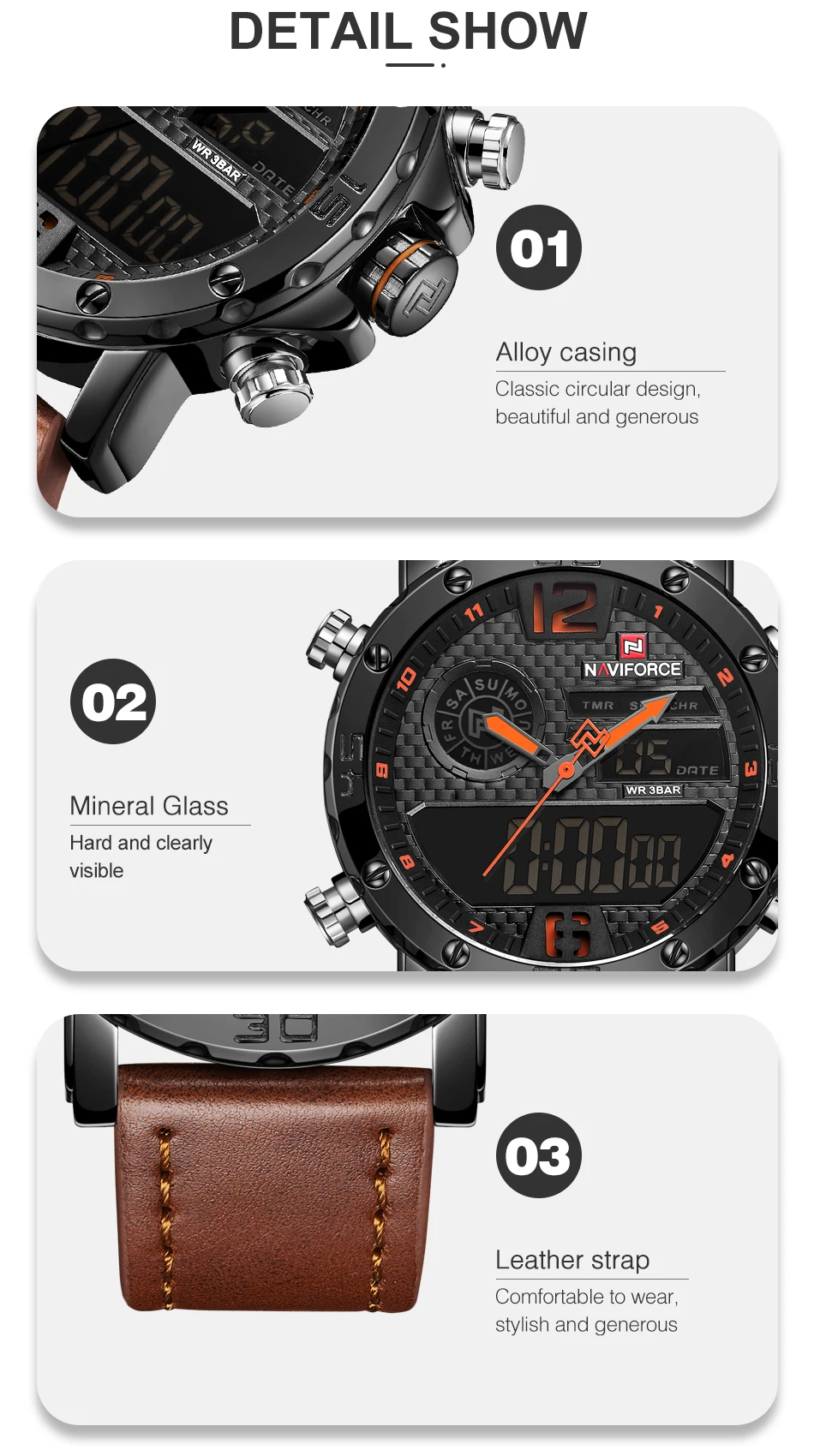 NAVIFORCE Men's Quartz LED Digital Wrist Watch NAVIFORCE Men's Quartz LED Digital Wrist Watch