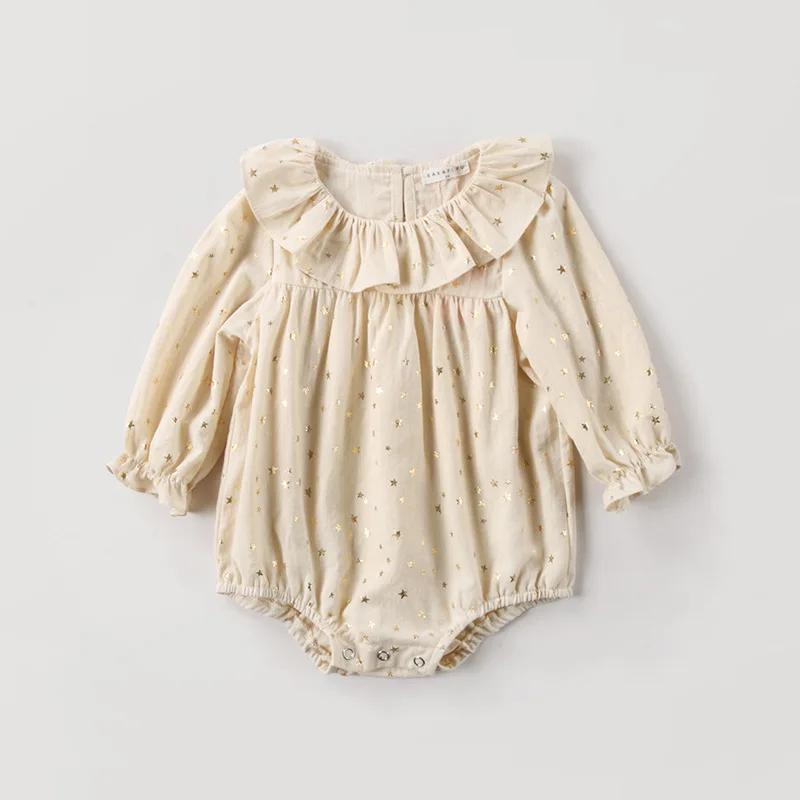 Sweet Baby Girls Jumpsuit Golden Star Pattern Ruffle Collar Baby Rompers High Quality Infant Princess Costume
Sweet Baby Girls Jumpsuit Golden Star Pattern Ruffle Collar Baby Rompers High Quality Infant Princess Costume
