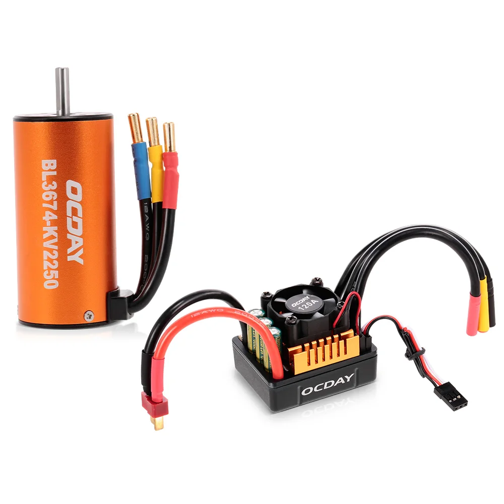 OCDAY RC Car BL3674 2250KV Sensorless Brushless Motor 120A ESC for 1:8 RC Crawler Traxxas Redcat HSP Cars Truck 
OCDAY RC Car BL3674 2250KV Sensorless Brushless Motor 120A ESC for 1:8 RC Crawler Traxxas Redcat HSP Cars Truck