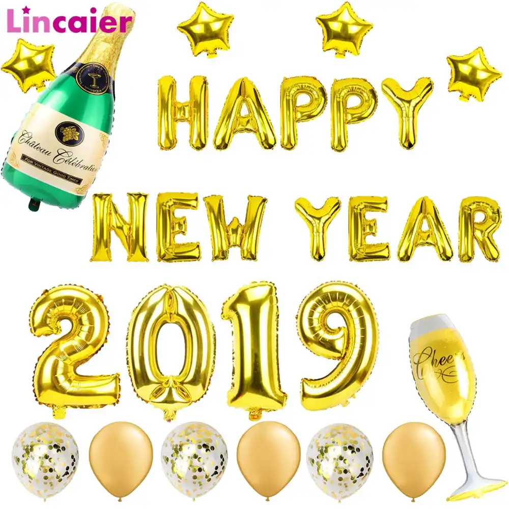 new year gold foil balloons eve party decor 2018 merry christmas