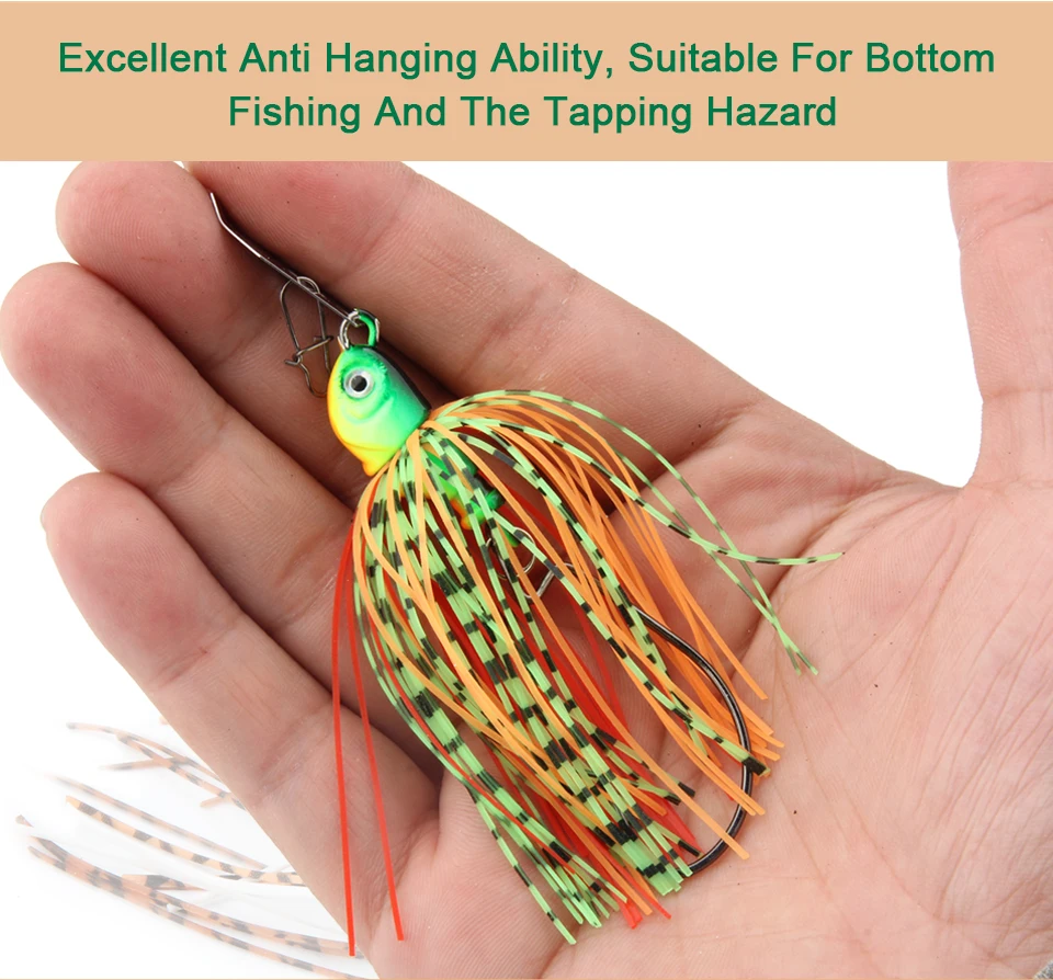 RoseWood 1PCS Buzz Bait Fishing Lure 14g Lead Head Metal Spoons, Soft Elastic Silicone Skirt Spinner Bait Lures For Bass Fishing (2)