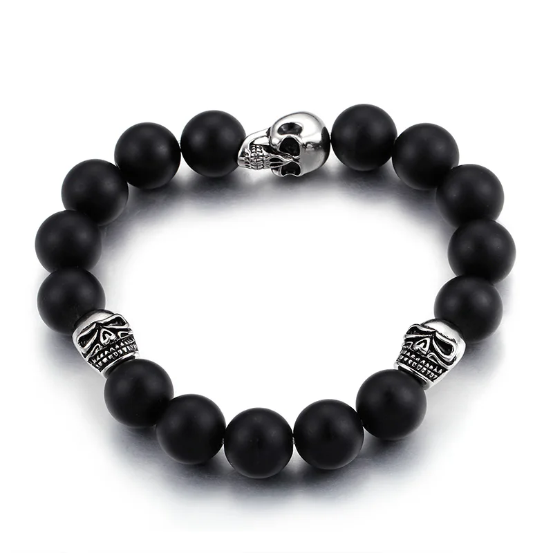 Fashion Men Punk Black Beads Bracelets Titanium Steel Retro Silver Black Three Skull Religeous Buddha Beaded Bracelets Jewelry
Fashion Men Punk Black Beads Bracelets Titanium Steel Retro Silver Black Three Skull Religeous Buddha Beaded Bracelets Jewelry