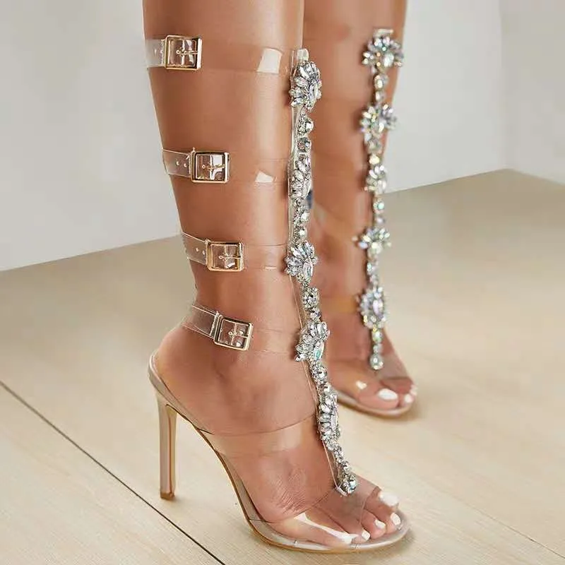 Sexy Fashion Transparent Open Toe Rhinestone One-character Buckle Stiletto High Heel Sandal Boots Walking Show Women's Shoes
Sexy Fashion Transparent Open Toe Rhinestone One-character Buckle Stiletto High Heel Sandal Boots Walking Show Women's Shoes