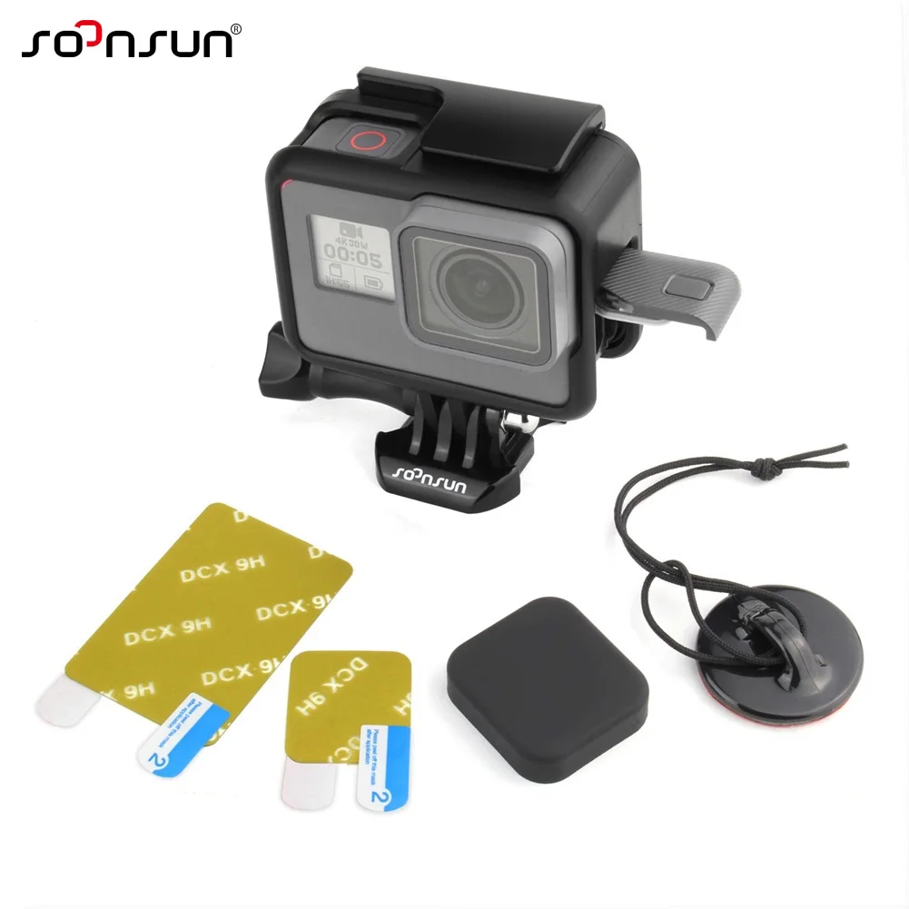 SOONSUN Standard Frame Mount Housing Case + Screen Protector + Lens Cap + Tether for GoPro Hero 5 6 7 Black for Go Pro Accessory
SOONSUN Standard Frame Mount Housing Case + Screen Protector + Lens Cap + Tether for GoPro Hero 5 6 7 Black for Go Pro Accessory