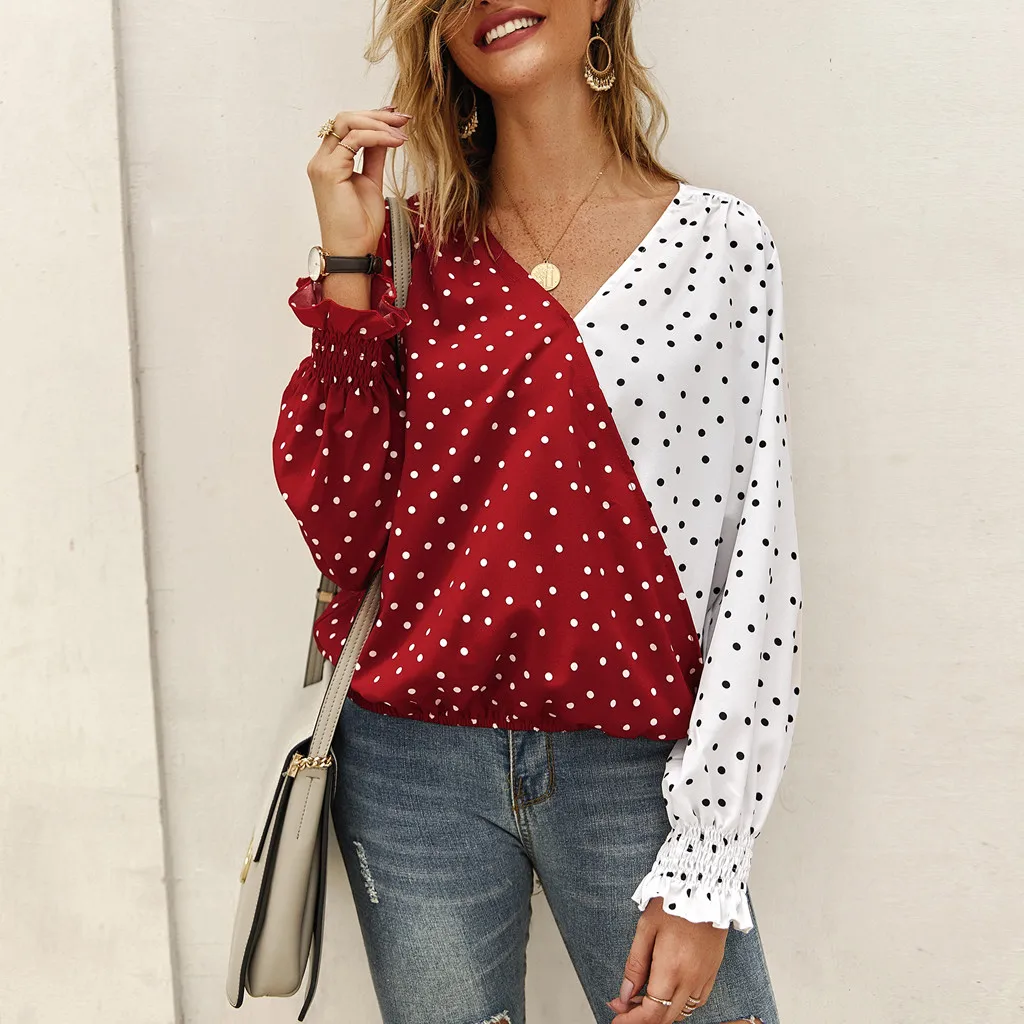 Womens Blouse Boho Polka Dot Print Long Sleeve V-Ncek Patchwork Tops And Blouses Womens Casual Chiffon Shirts Blusas Mujer 2019
Womens Blouse Boho Polka Dot Print Long Sleeve V-Ncek Patchwork Tops And Blouses Womens Casual Chiffon Shirts Blusas Mujer 2019
