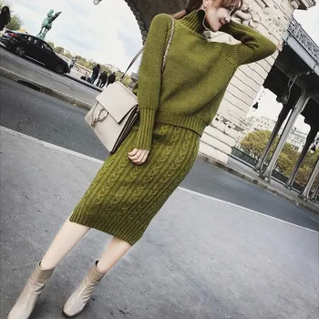 Soft Warm Knitted 2 Pieces Set Women Full Sleeve Turtleneck Sweater Pullovers & Twisted Pencil Skirt Female Sweater Set 2019
Soft Warm Knitted 2 Pieces Set Women Full Sleeve Turtleneck Sweater Pullovers & Twisted Pencil Skirt Female Sweater Set 2019