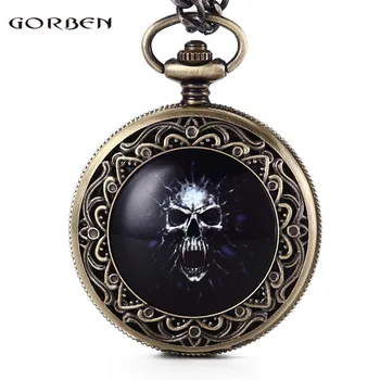 Vintage Drak Blue Skull Cool Clock Bronze Quartz Chain Pocket Watch Death Devil Pattern Best Gift To Men Women Watches Box Set
Vintage Drak Blue Skull Cool Clock Bronze Quartz Chain Pocket Watch Death Devil Pattern Best Gift To Men Women Watches Box Set