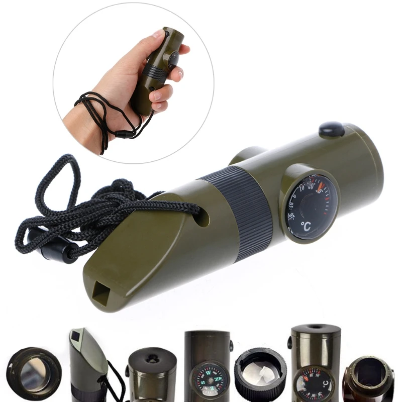 New 7 in 1 Field Survival Whistle Compass Thermometer Flashlight Magnifier Outdoor Multifunction Tools
New 7 in 1 Field Survival Whistle Compass Thermometer Flashlight Magnifier Outdoor Multifunction Tools