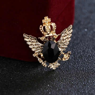 i-Remiel ancient ways small suit crown double-headed eagle wings brooch Fashion male corsage crystal chain tassel badge pin 17