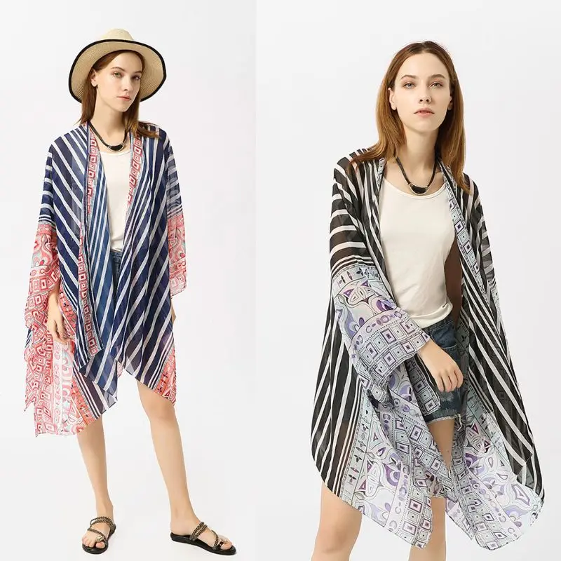 Women Summer Long Sleeves Swimsuit Cover Up Ethnic Geometric Plaid Vertical Stripes Printed Patchwork Kimono Cardigan Semi-Sheer
Women Summer Long Sleeves Swimsuit Cover Up Ethnic Geometric Plaid Vertical Stripes Printed Patchwork Kimono Cardigan Semi-Sheer