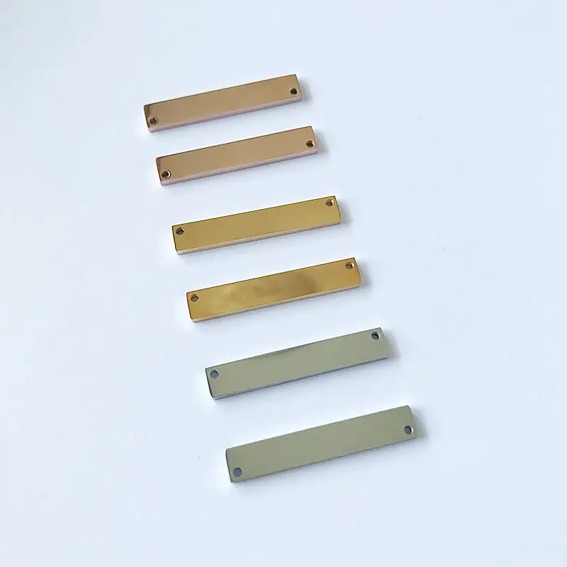 10pcs 35*6mm Stainless steel rose gold Nature steel color double holes rectangle Tag bar Blank Charms For Necklace Pendant
10pcs 35*6mm Stainless steel rose gold Nature steel color double holes rectangle Tag bar Blank Charms For Necklace Pendant