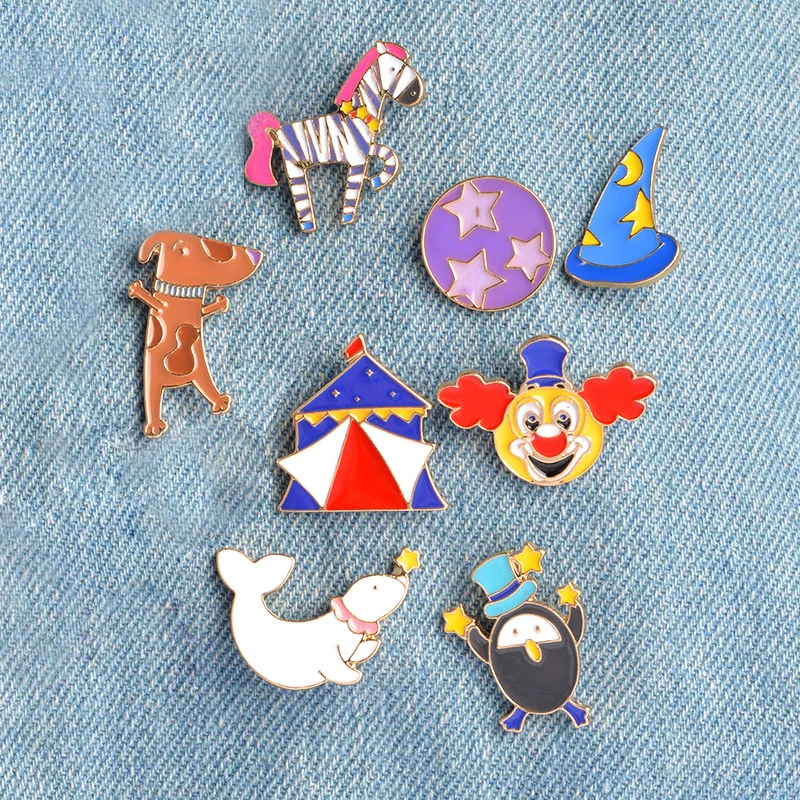 cartoon Tent Clown Sea Ball Hat Egg Dog Zebra Button Pins Cartoon Circus Brooch Denim Collar Lapel Badge Jewelry
cartoon Tent Clown Sea Ball Hat Egg Dog Zebra Button Pins Cartoon Circus Brooch Denim Collar Lapel Badge Jewelry