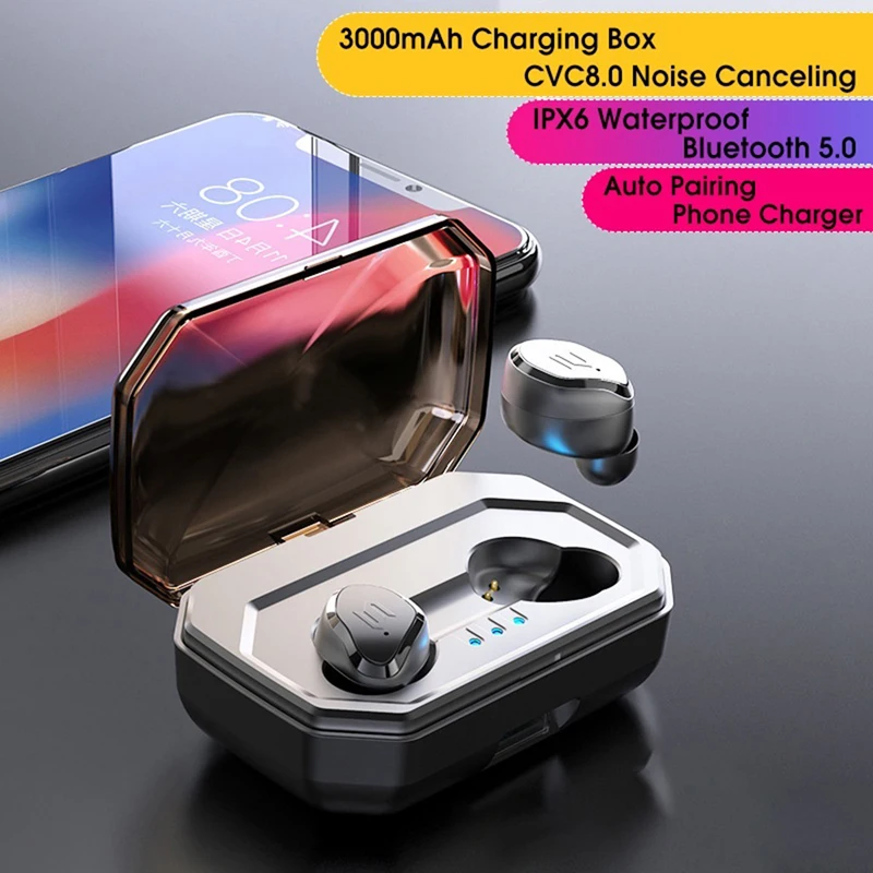 TWS V5.0 Mini Wireless Bluetooth Earbuds Touch Control IPX6 Waterproof Earphones Auto Pairing With 3000mAh Charging Box
TWS V5.0 Mini Wireless Bluetooth Earbuds Touch Control IPX6 Waterproof Earphones Auto Pairing With 3000mAh Charging Box