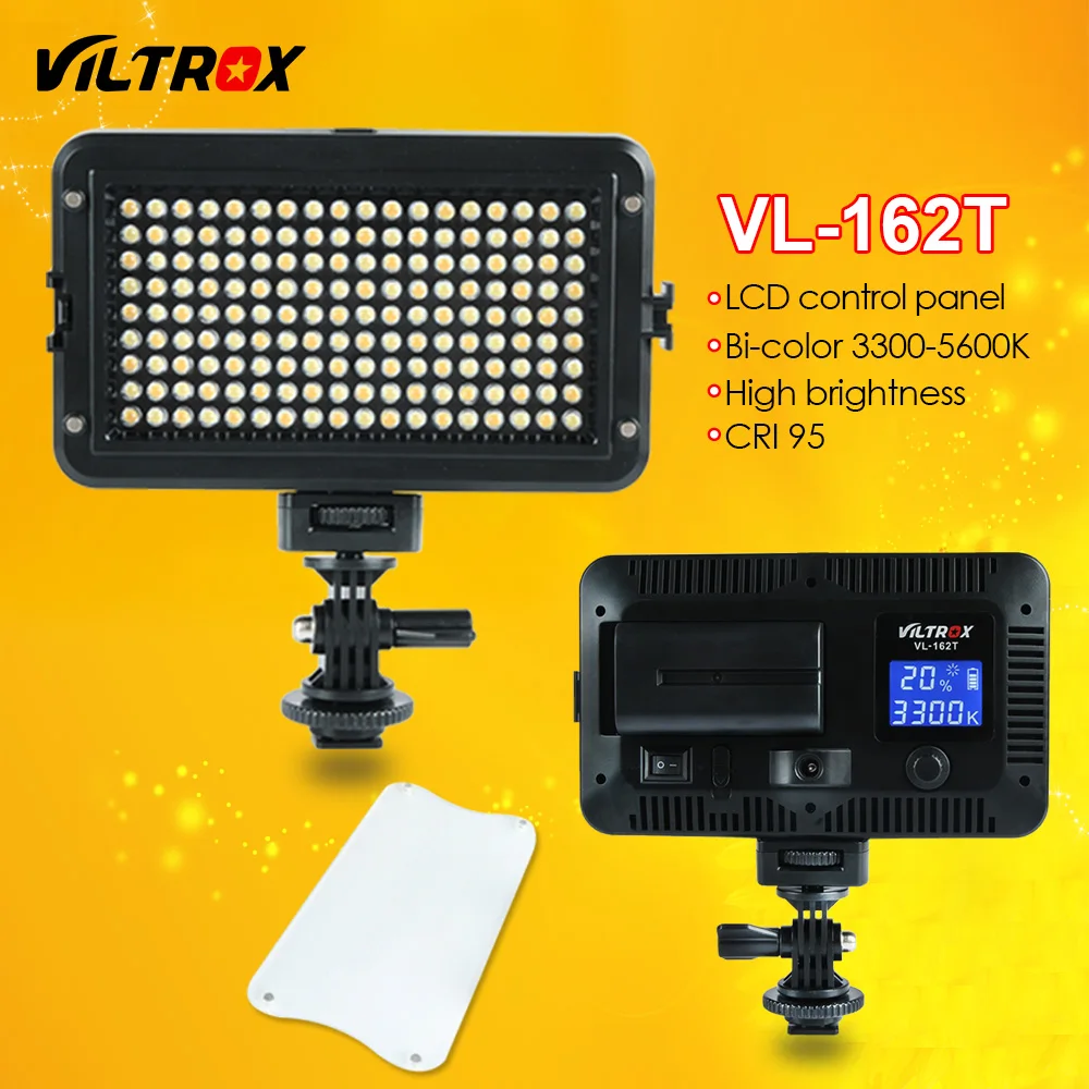 Viltrox VL-162T Camera LED Video Light LCD Panel 3300K-5600K Bi-Color Dimmable for Canon Nikon Sony DSLR photography Camcorder
Viltrox VL-162T Camera LED Video Light LCD Panel 3300K-5600K Bi-Color Dimmable for Canon Nikon Sony DSLR photography Camcorder