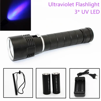 New Underwater 100M 3x PURPLE UV LED Ultraviolet Light Lamp Scuba Diving Flashlight Torch Dive Lights 26650 battery EU charger
New Underwater 100M 3x PURPLE UV LED Ultraviolet Light Lamp Scuba Diving Flashlight Torch Dive Lights 26650 battery EU charger